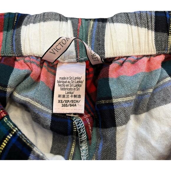 Victoria's Secret Signature Holiday Tartan Plaid Pajamas Gold Thread Pockets XS - Picture 5 of 6